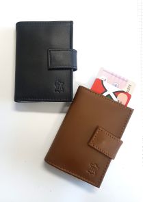 Creditcard holder automaat RFID, cognac, blauw en zwart