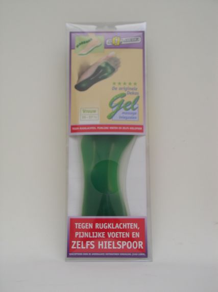 Groene massage vloeibare gel Inlegzolen van Dekos, tegen, rugpijn ,  gewrichtspijn en zelfs hielspoor